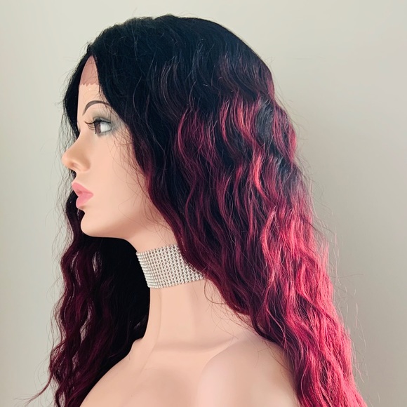 26” Ombre Burgundy Premium Synthetic Fiber Lace Front Wig - Picture 8 of 13